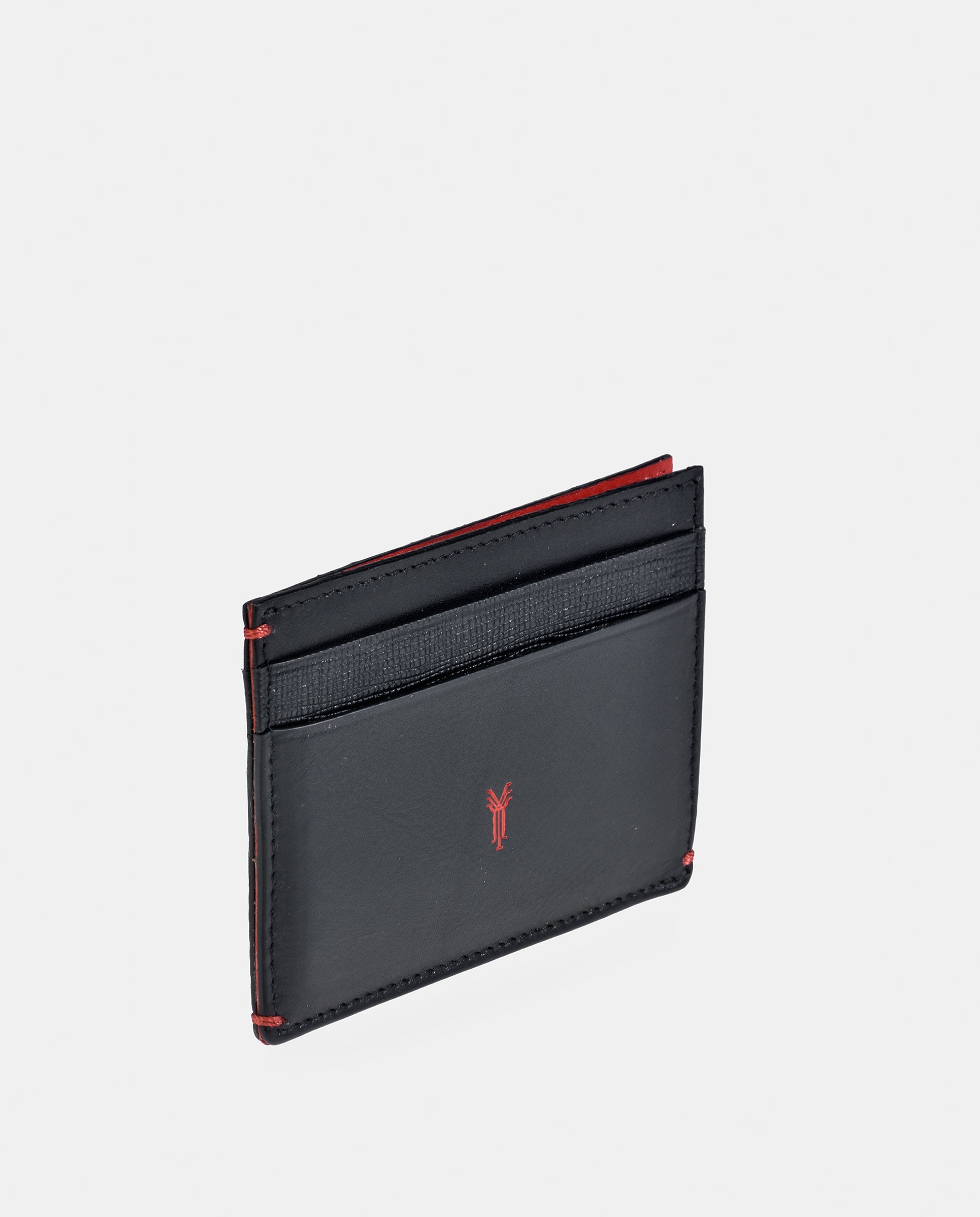 Porta-Cartões Plano em Pele - Preto/Vermelho Preto-2