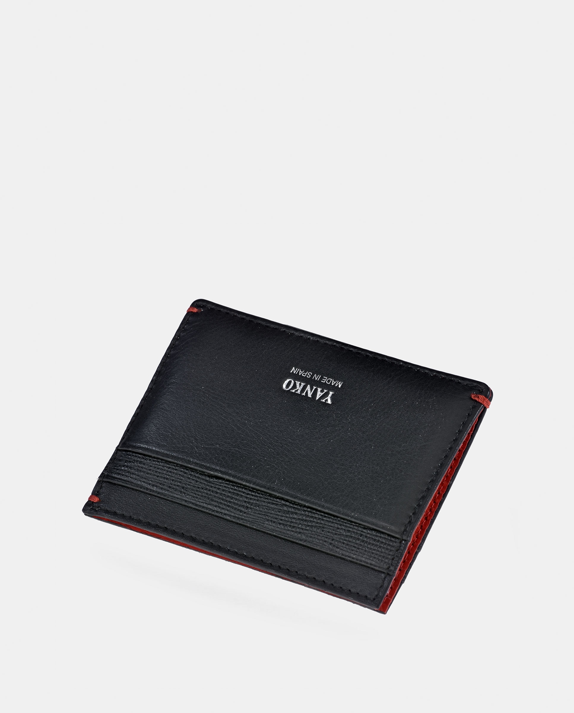 Porta-Cartões Plano em Pele - Preto/Vermelho Preto-3