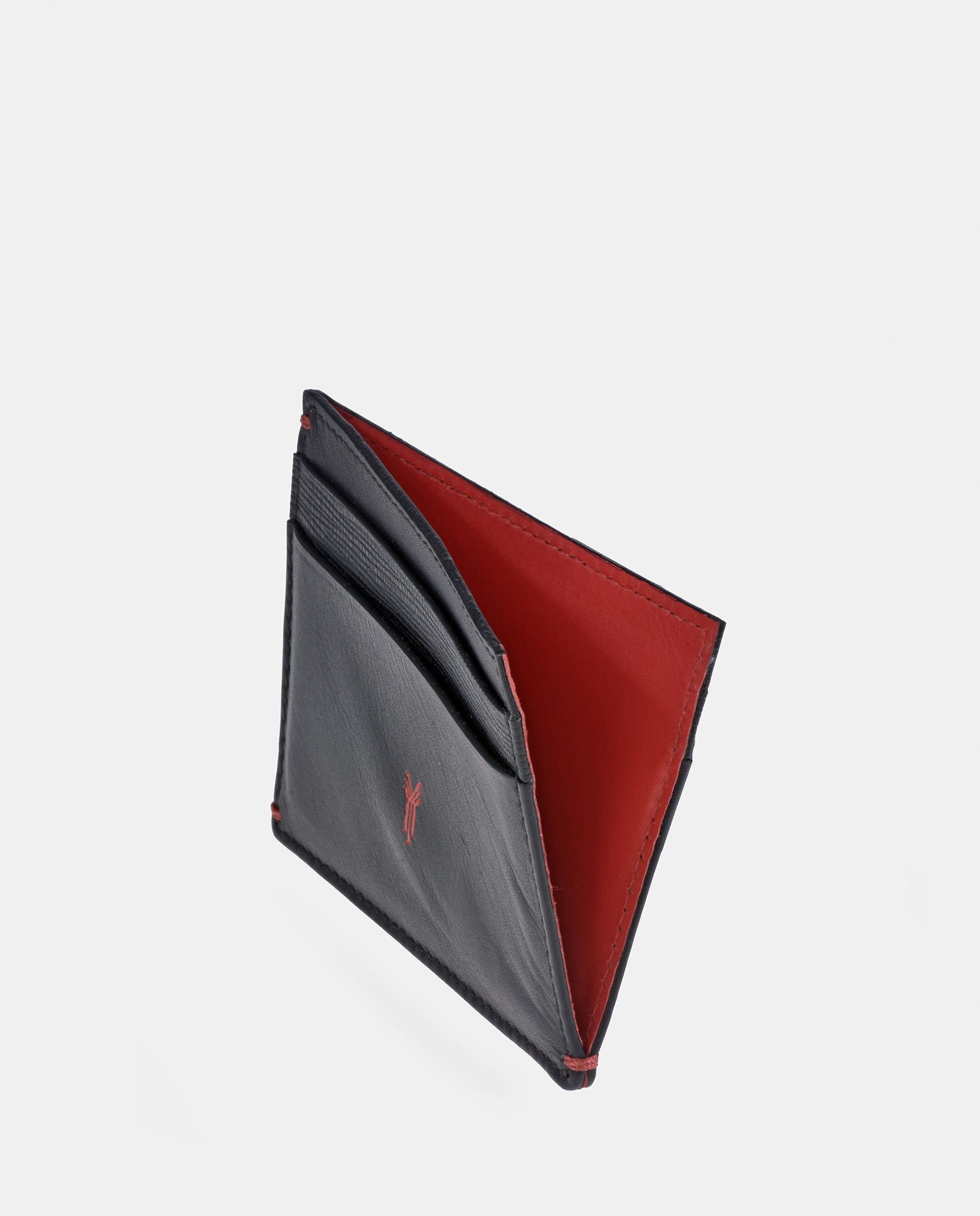 Porta-Cartões Plano em Pele - Preto/Vermelho Preto-4