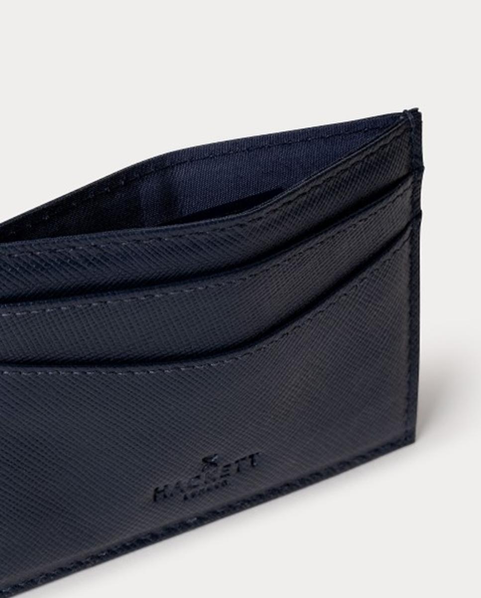 Tarjetero de piel con logo grabado de hombre - Hackett - Azul Azul-4