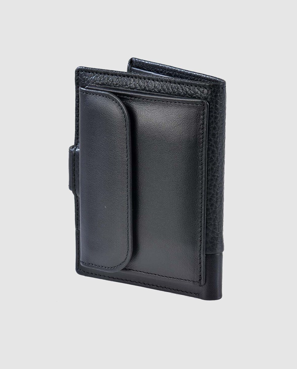 Carteira de homem Pierre Cardin em pele preta com pregadeira Preto-2