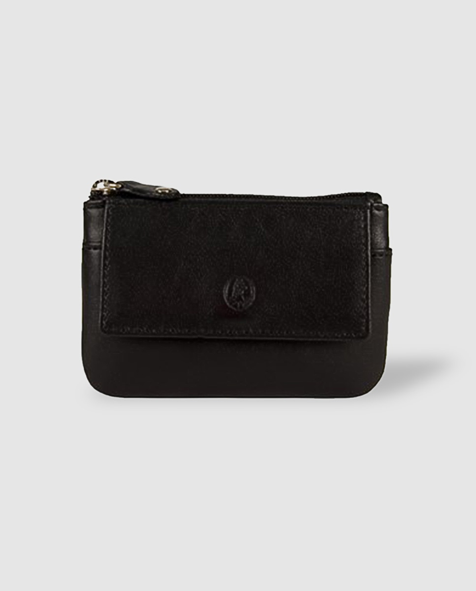 Porta-moedas de pele castanho com chaveiro Preto-1