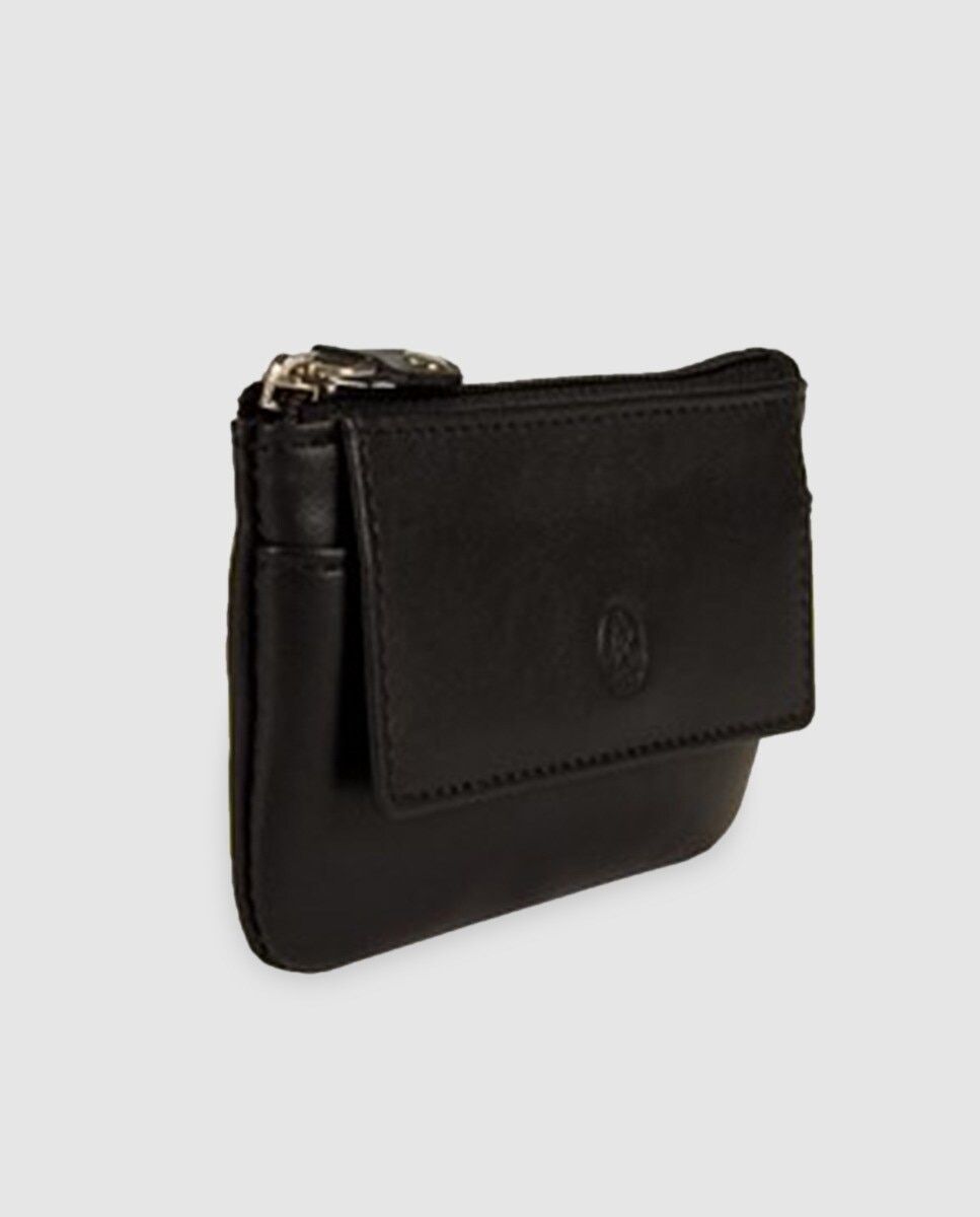 Porta-moedas de pele castanho com chaveiro Preto-3