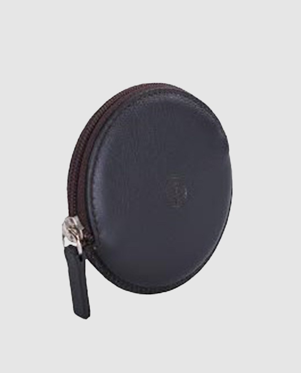 Porta-moedas redondo de pele castanho Castanho-2