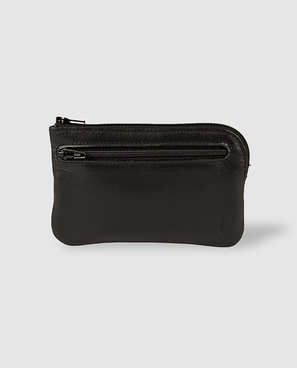 Porta-moedas de pele preto com chaveiro interior Preto-1