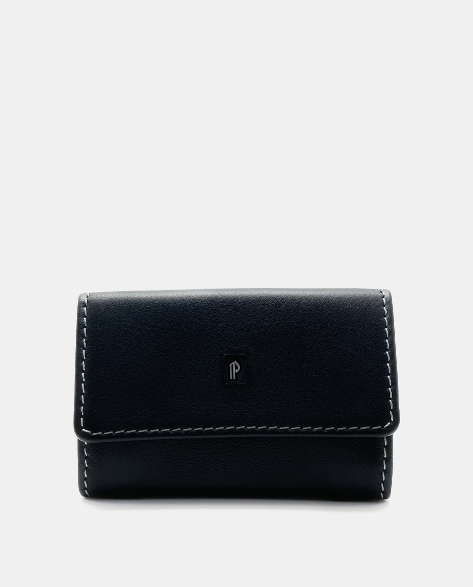 Porta-Moedas de Dois Foles e em Pele - Preto Preto-1