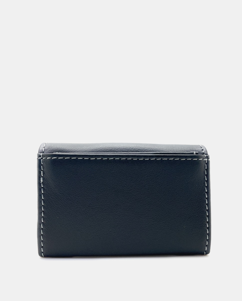 Porta-Moedas de Dois Foles e em Pele - Preto Preto-3
