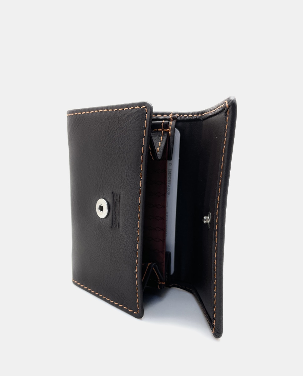 Porta-Moedas com Dois Foles e em Pele - Castanho Castanho-2