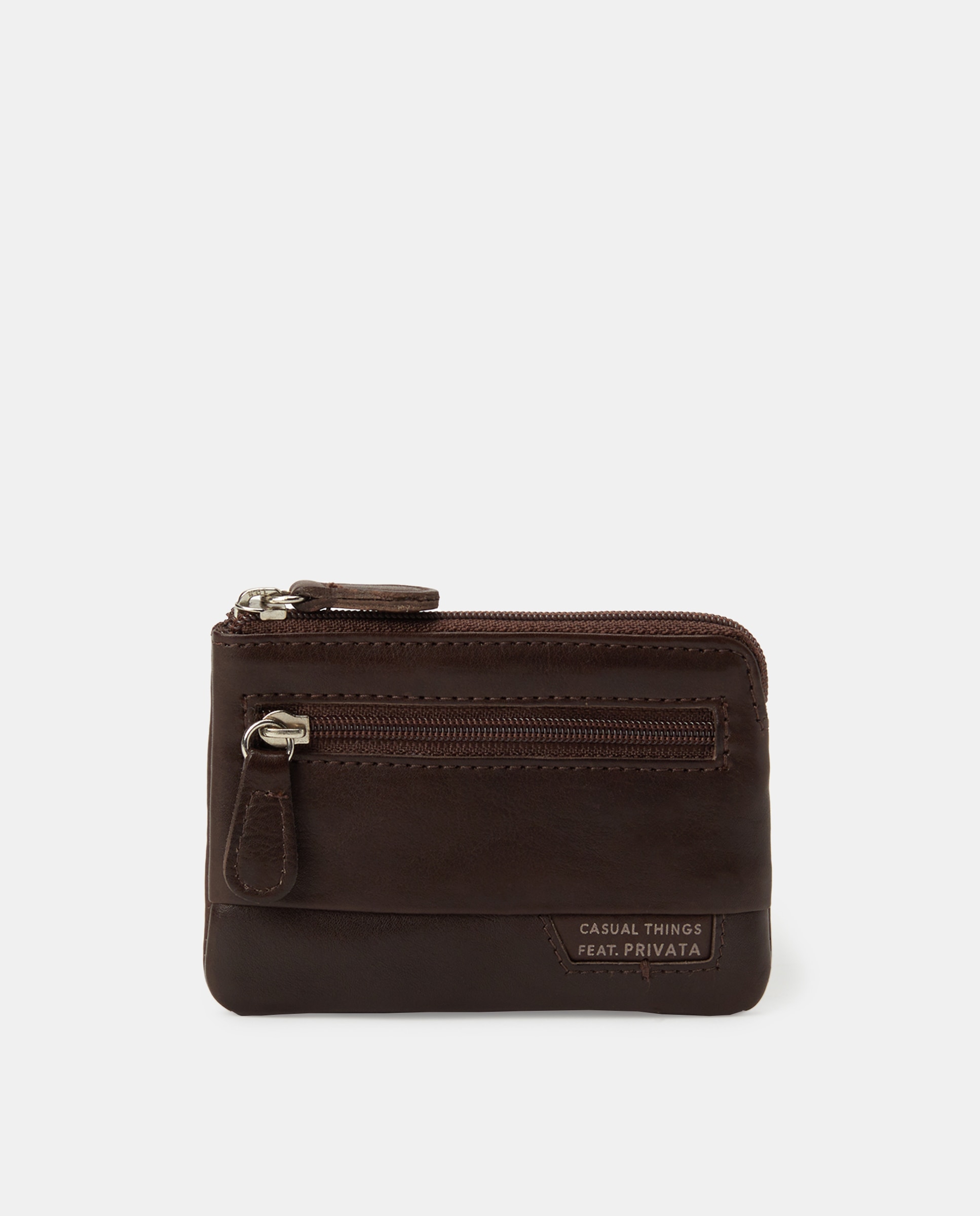 Porta-Moedas com Bolso à Frente e em Pele - Preto Castanho-1