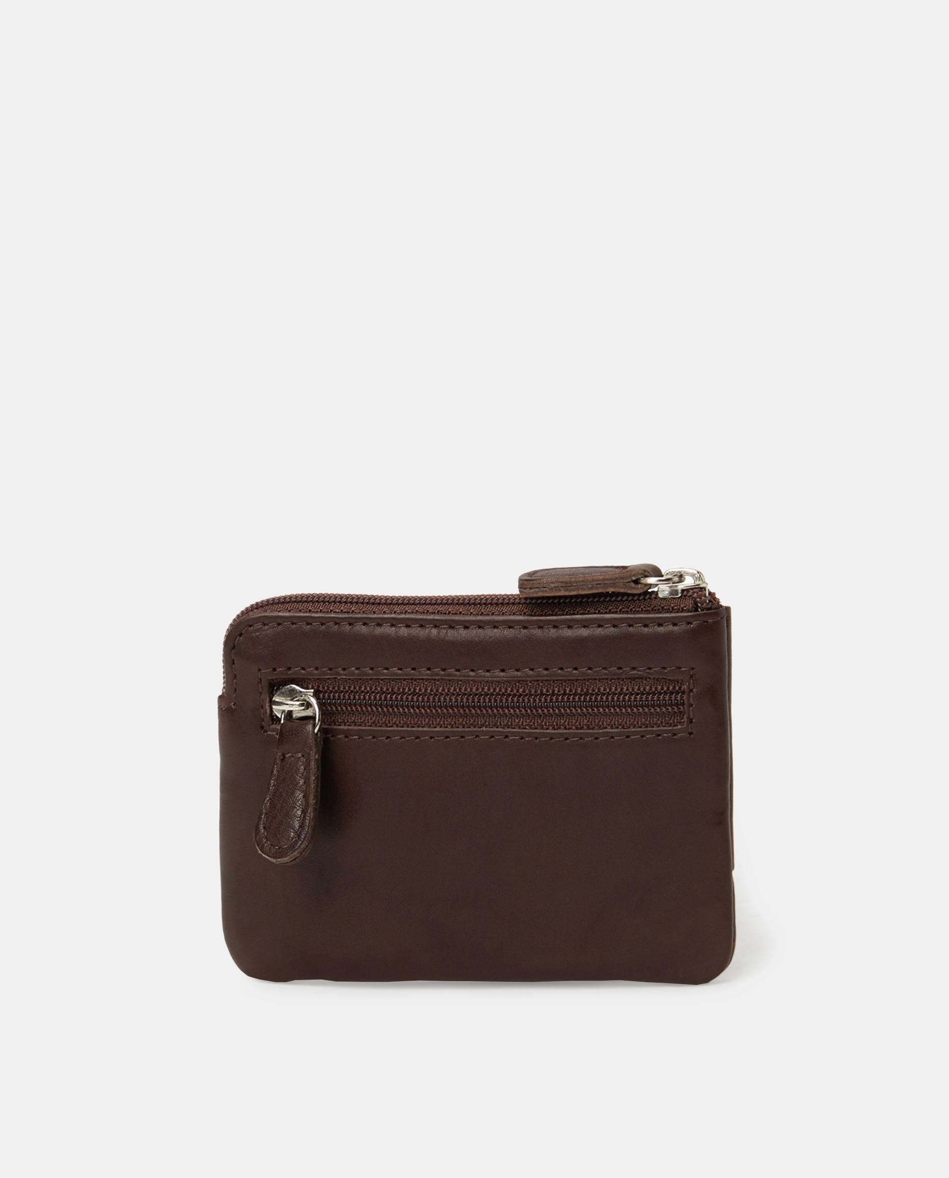 Porta-Moedas com Bolso à Frente e em Pele - Preto Castanho-2