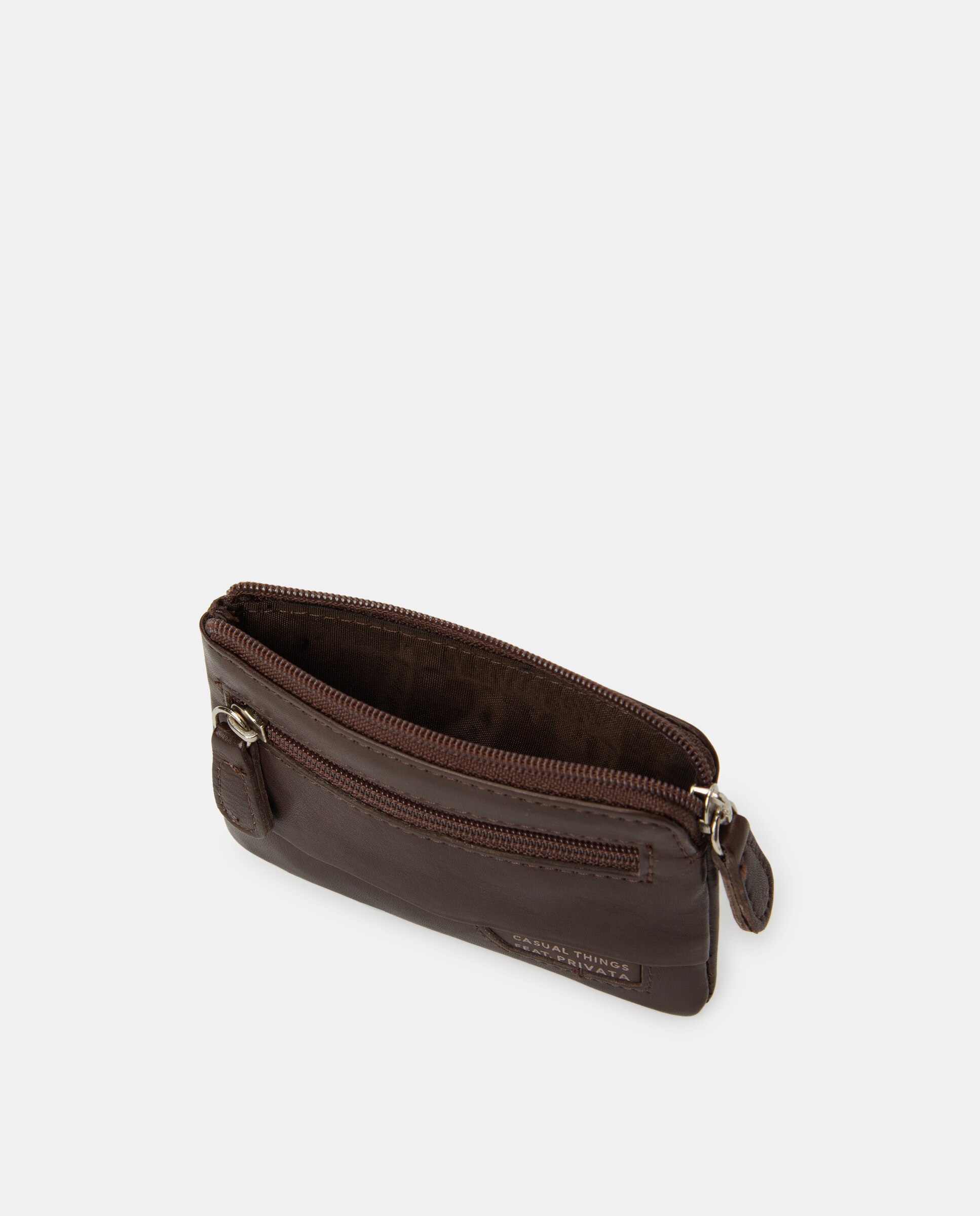 Porta-Moedas com Bolso à Frente e em Pele - Preto Castanho-3