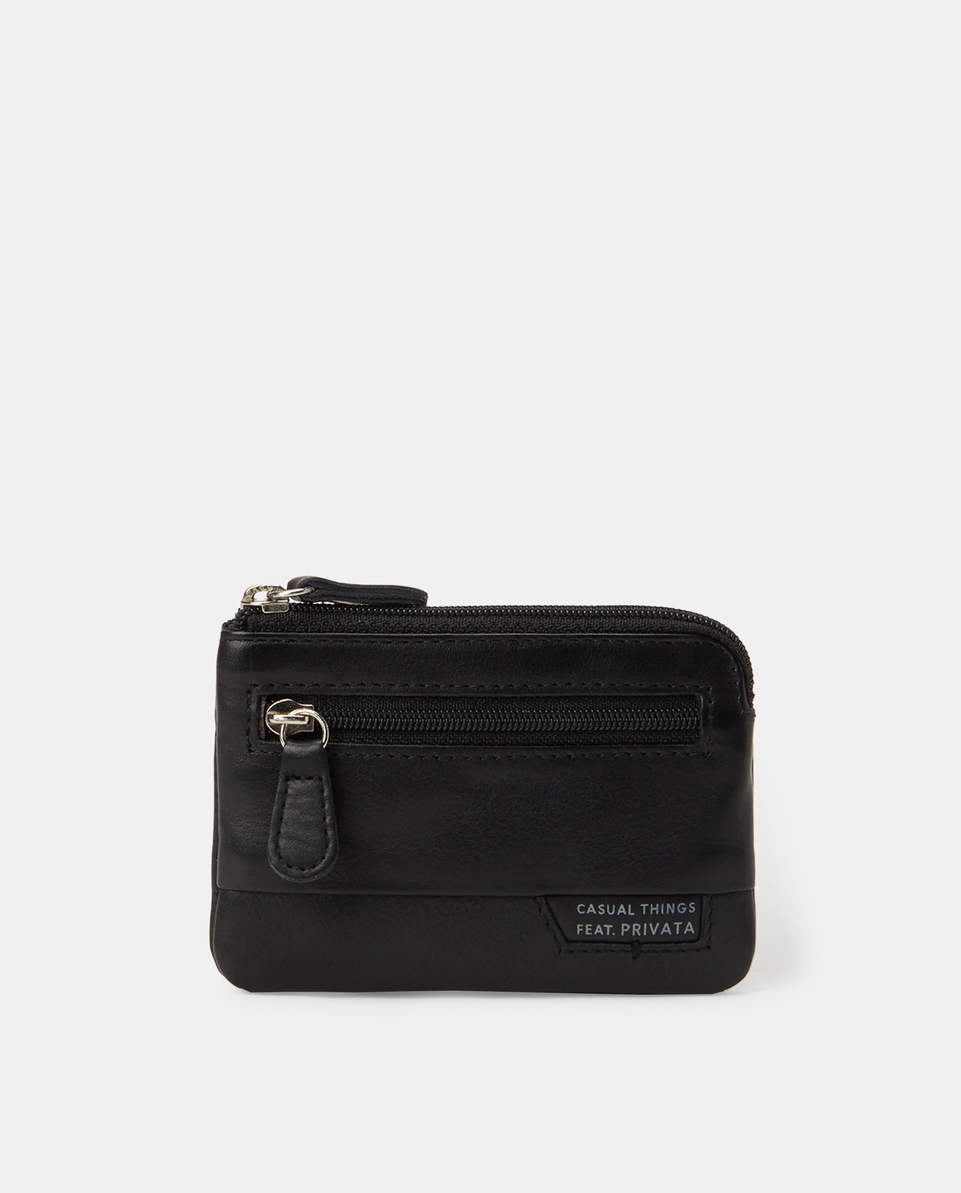 Porta-Moedas com Bolso à Frente e em Pele - Preto Preto-1