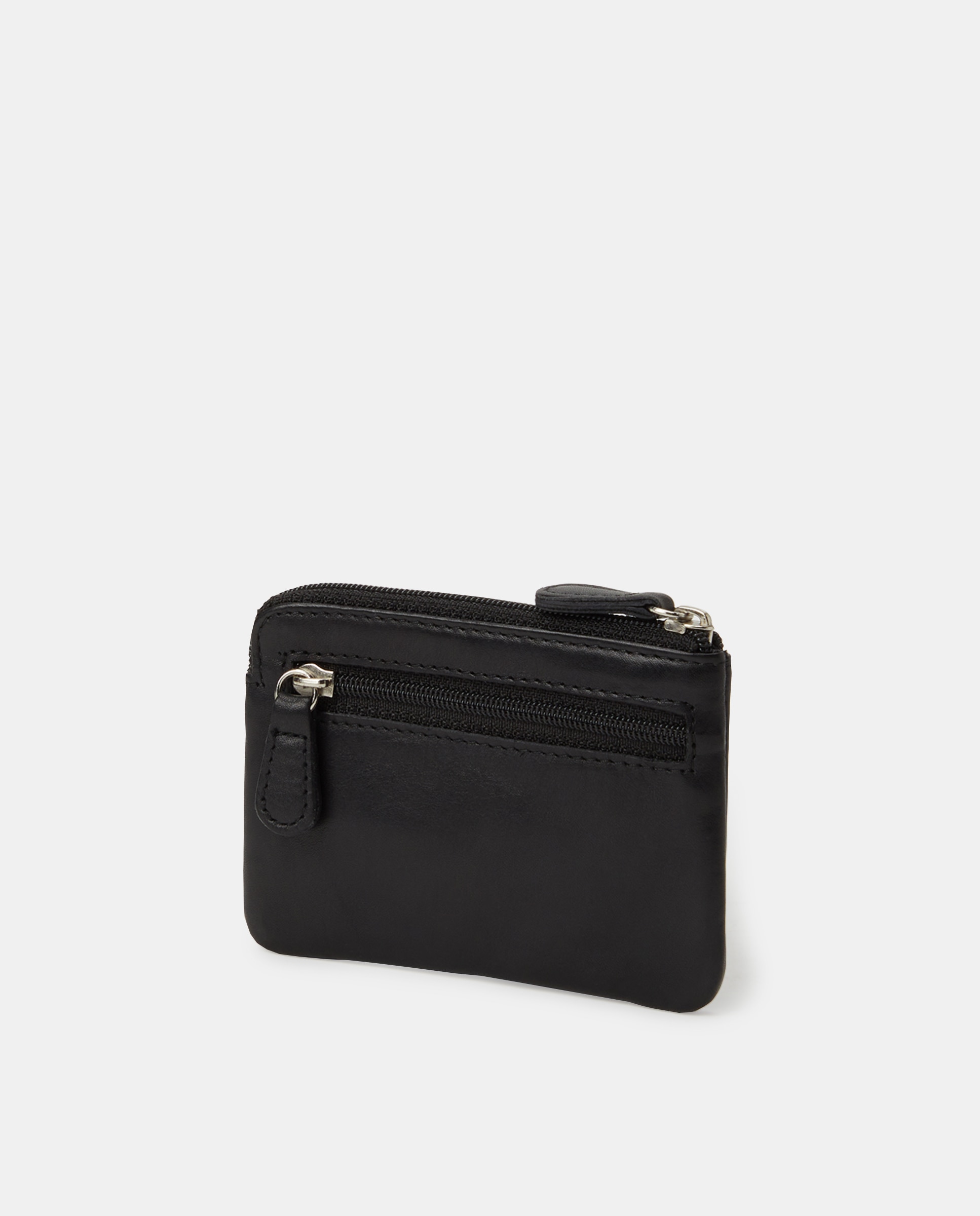 Porta-Moedas com Bolso à Frente e em Pele - Preto Preto-2