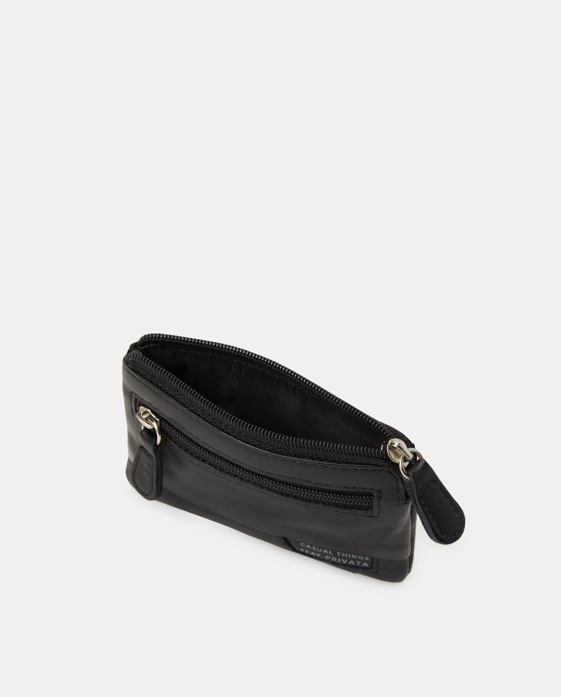 Porta-Moedas com Bolso à Frente e em Pele - Preto Preto-3