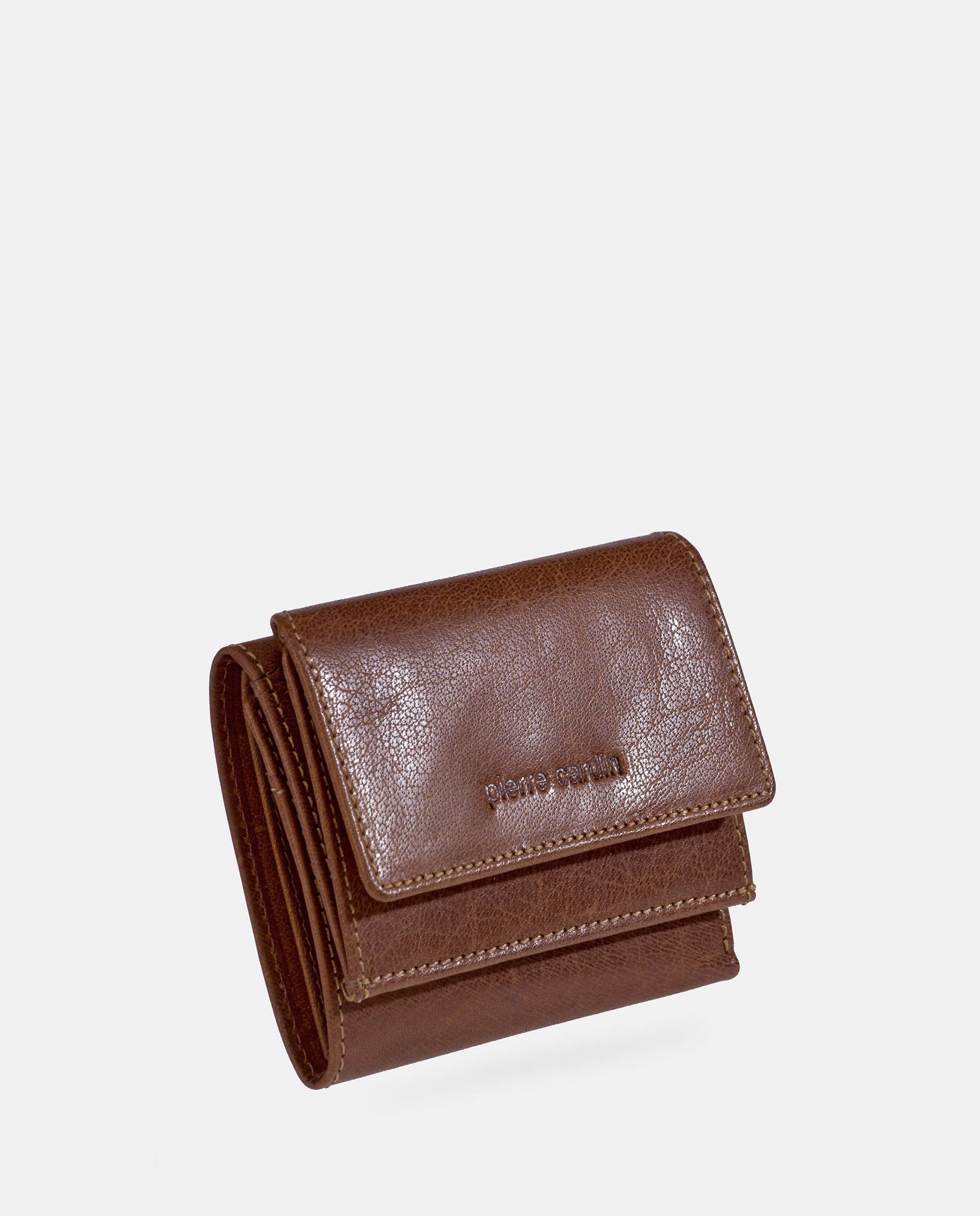 Porta-Moedas em Pele Vegetal com Aba Castanho-claro-2
