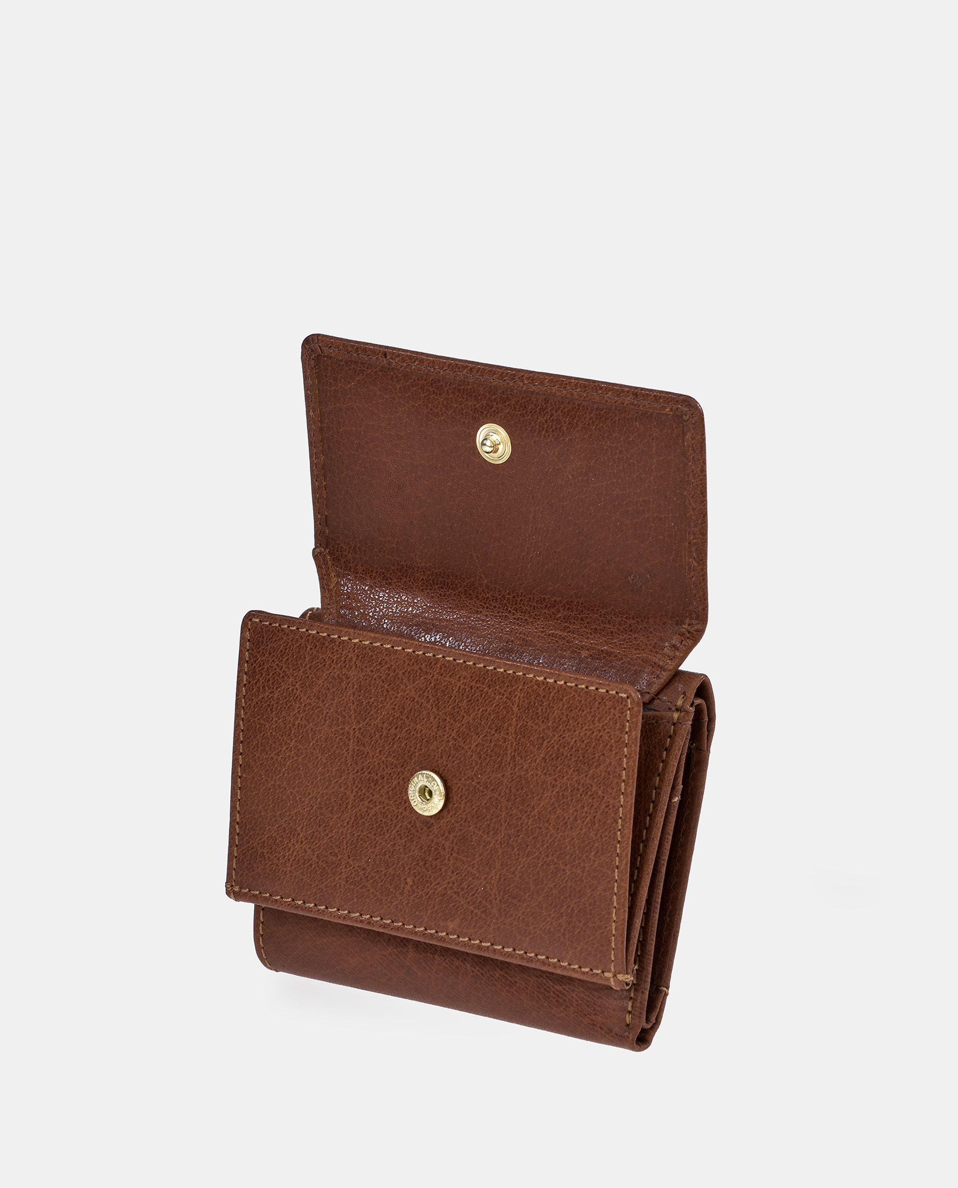 Porta-Moedas em Pele Vegetal com Aba Castanho-claro-4