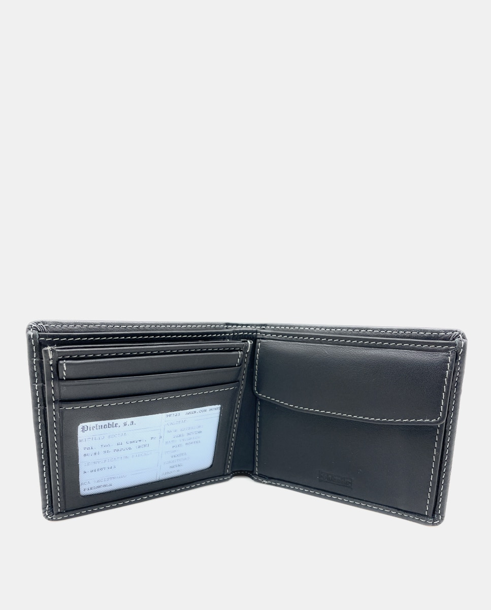 Carteira com Porta-Moedas Interior em Pele - Preto Preto-2