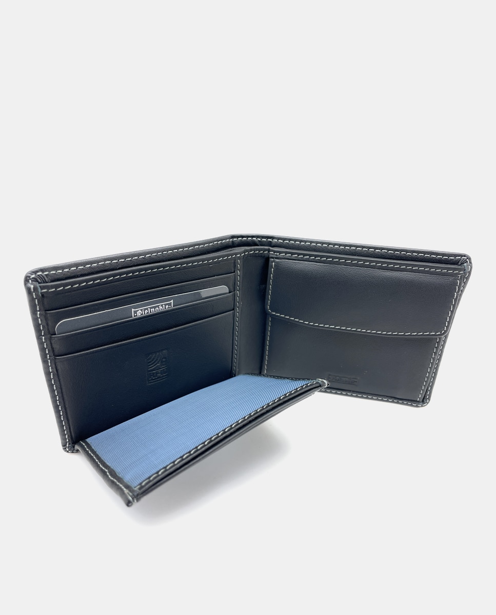 Carteira com Porta-Moedas Interior em Pele - Preto Preto-3