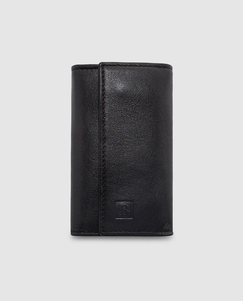 Chaveiro de pele castanha com seis chaveiros Preto-1