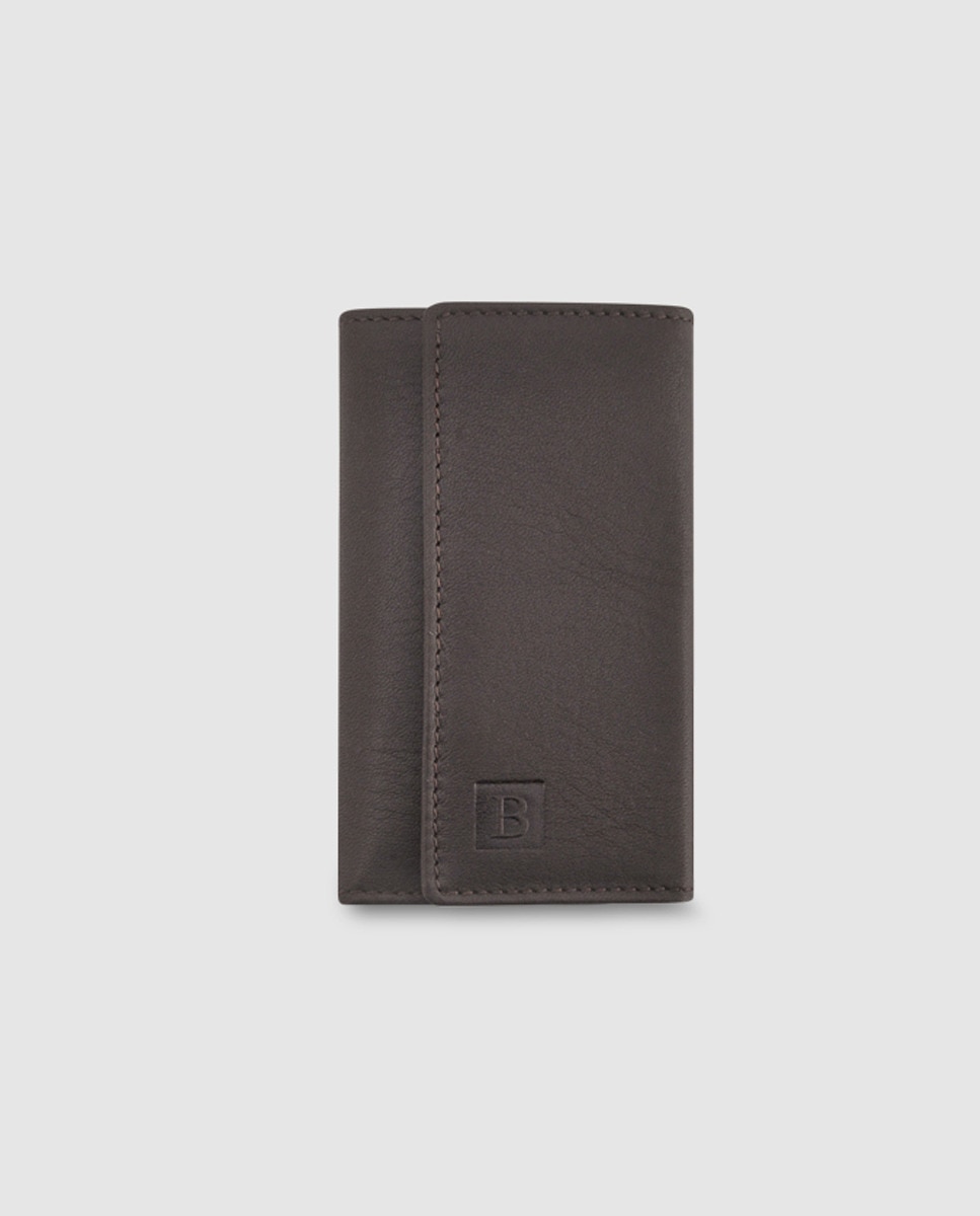 Chaveiro de pele castanha com seis chaveiros Castanho-escuro-1