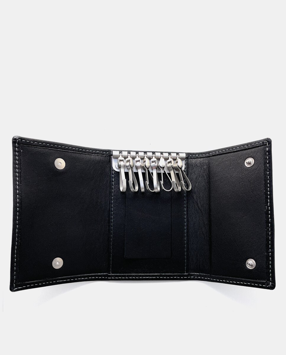 Porta-Chaves para Oito Chaves em Pele - Preto Preto-3