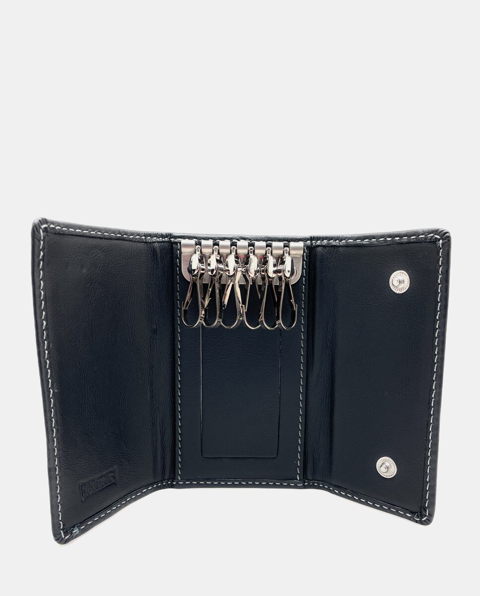 Porta-Chaves para Seis Chaves em Pele - Preto Preto-2