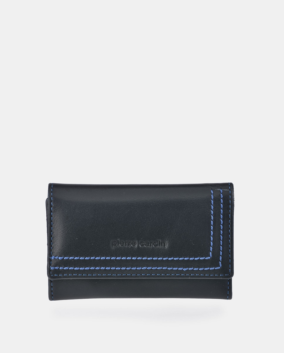 Llavero hombre PIERRE CARDIN en piel color negro y costuras azules - Negro Negro-1