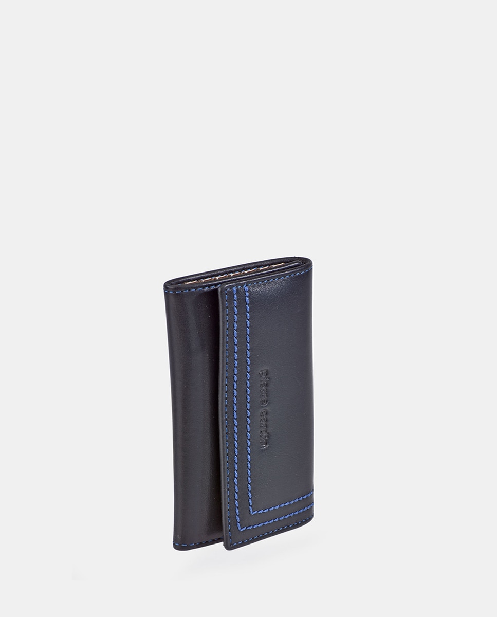 Llavero hombre PIERRE CARDIN en piel color negro y costuras azules - Negro Negro-2