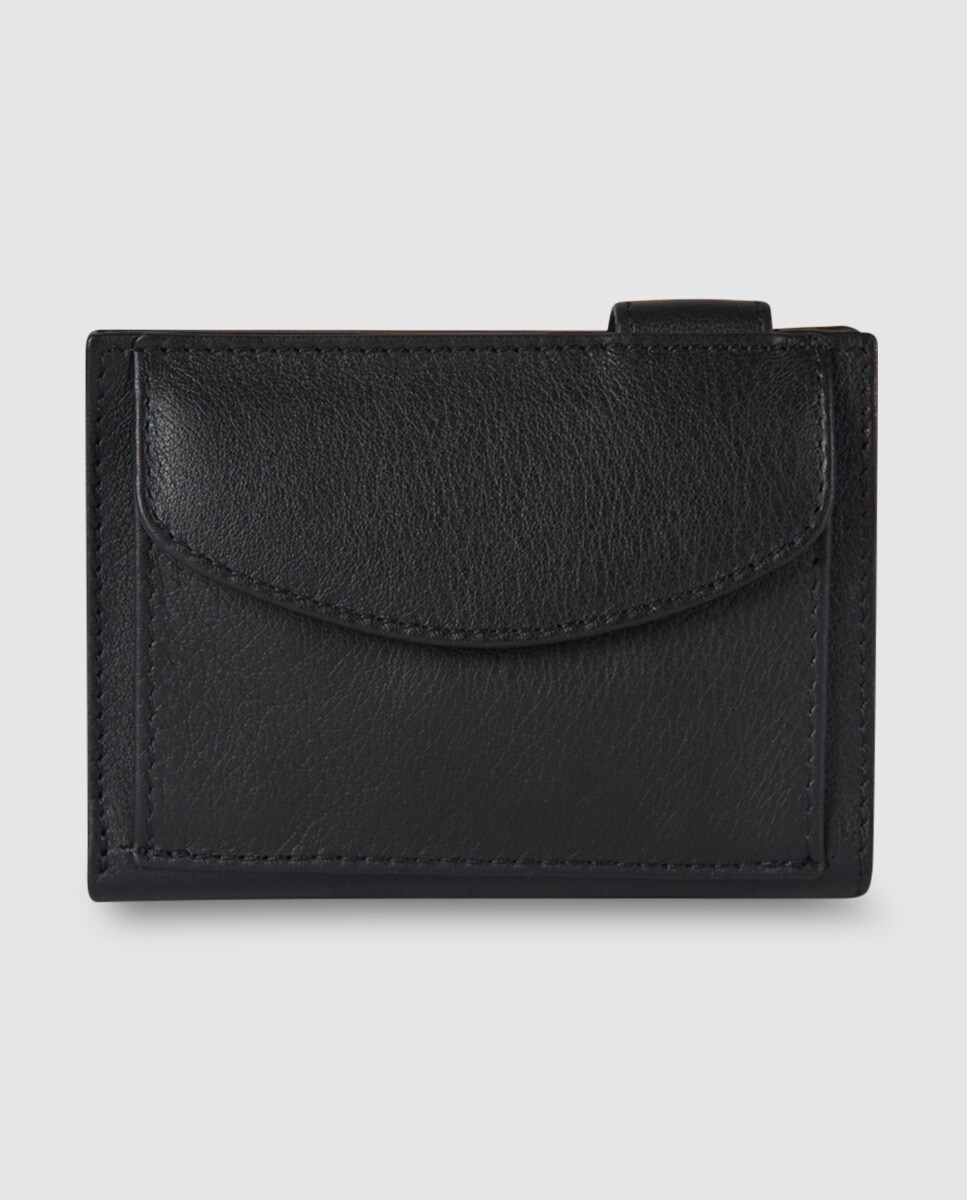 Carteira castanha em pele com porta-moedas exterior Preto-2