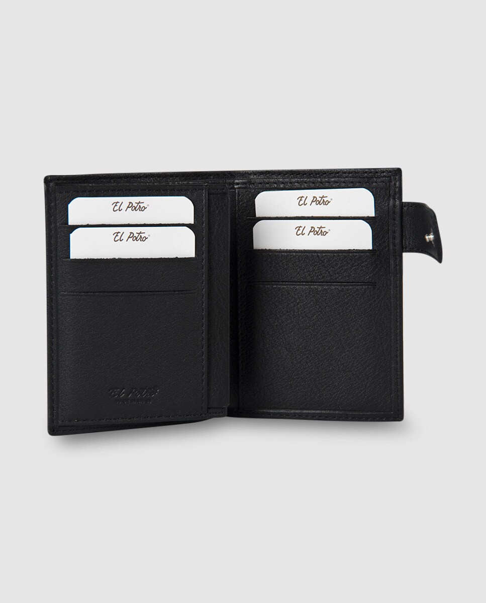 Carteira castanha em pele com porta-moedas exterior Preto-3
