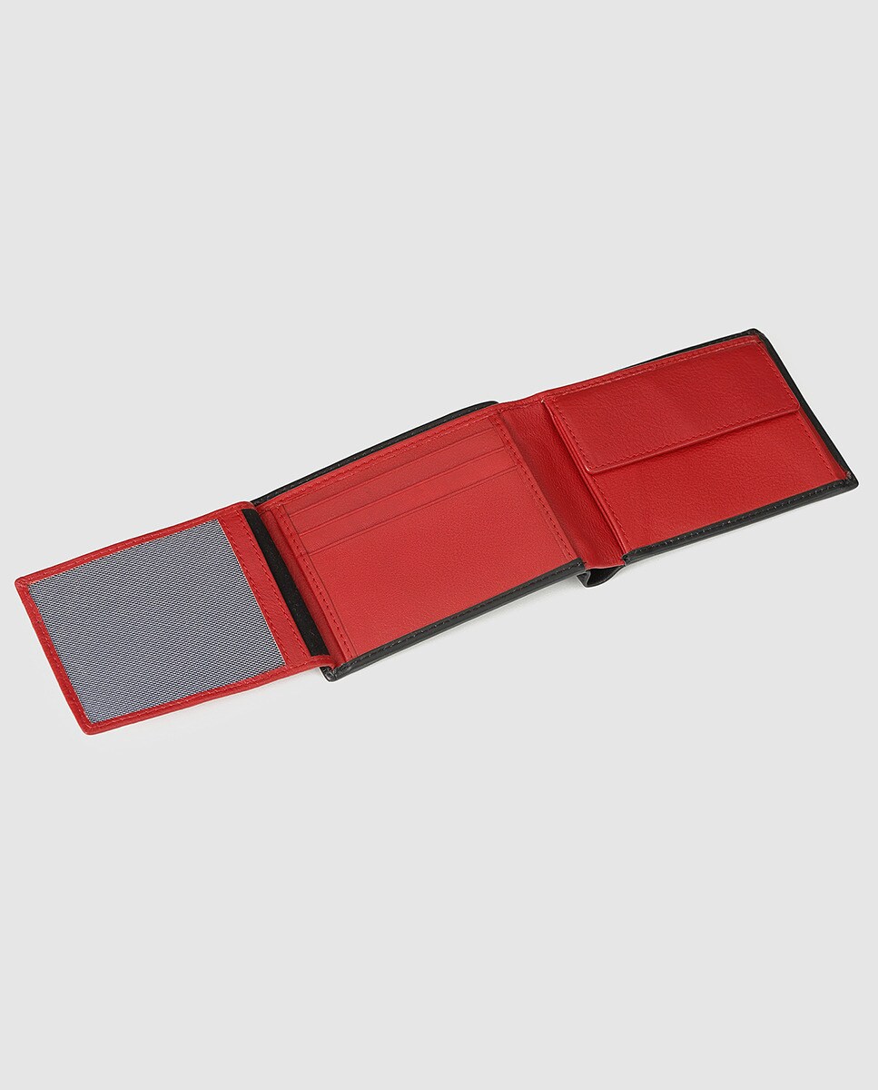 Carteira porta-moedas de homem tipo americano em pele bicolor preta e azul Preto-3