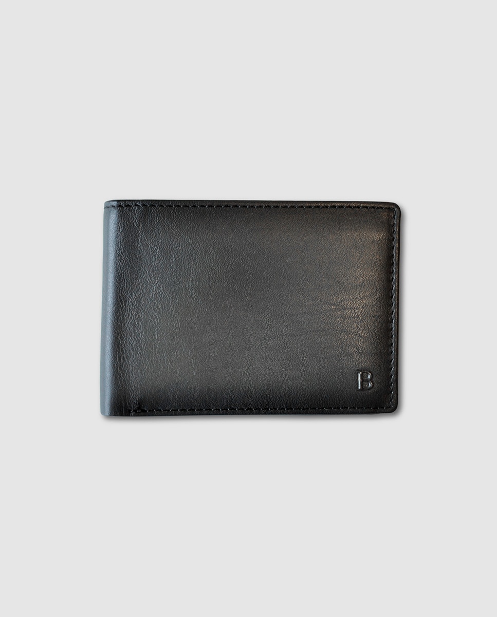 Carteira porta-moedas de homem tipo americano em pele bicolor preta e azul Preto-1