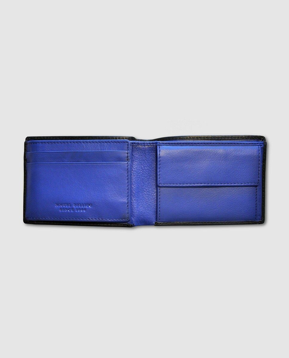 Carteira porta-moedas de homem tipo americano em pele bicolor preta e azul Preto-2
