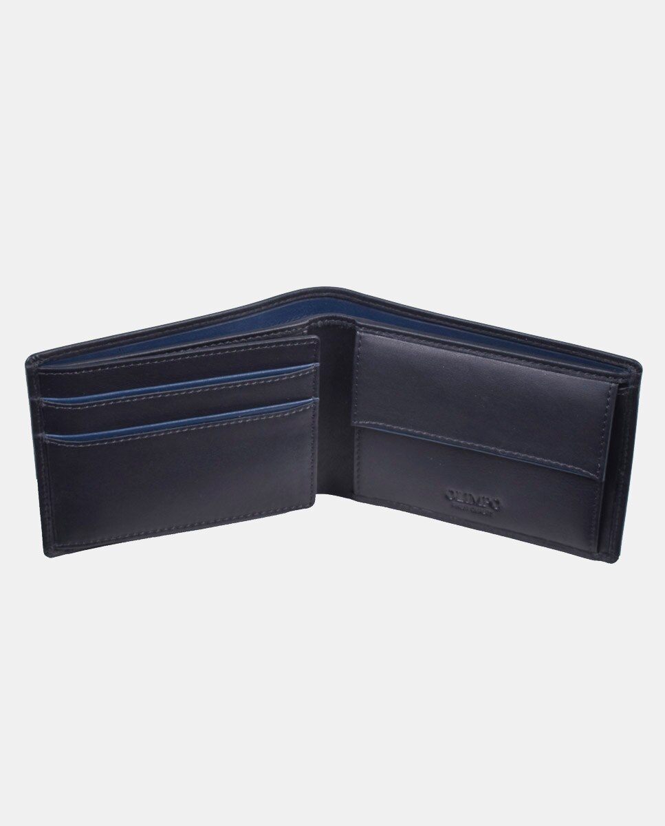 Carteira em pele preta com porta-moedas Preto-2