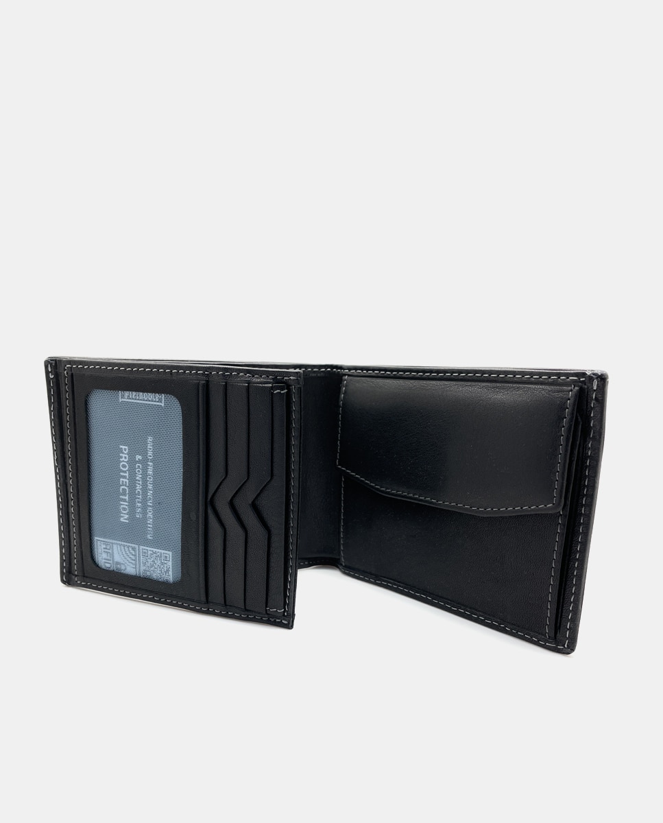 Carteira com Porta-Moedas Interior e em Pele - Preto Preto-3