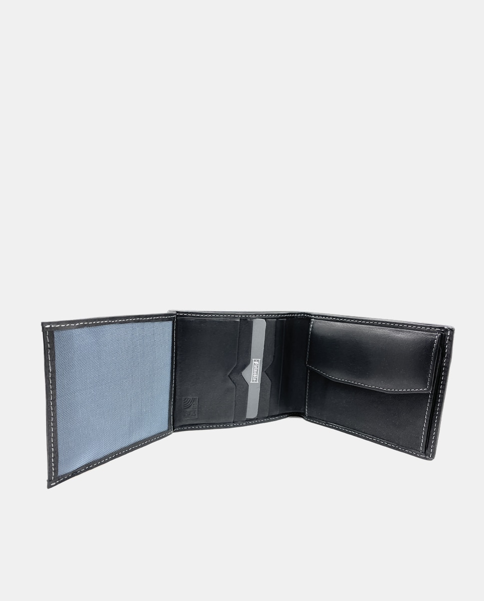 Carteira com Porta-Moedas Interior e em Pele - Preto Preto-4