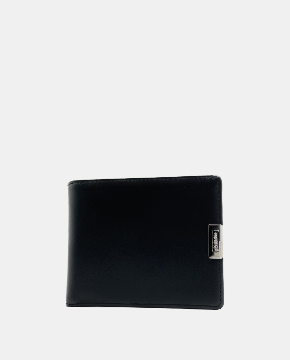 Carteira com Porta-Moedas Interior em Pele - Preto Preto-1