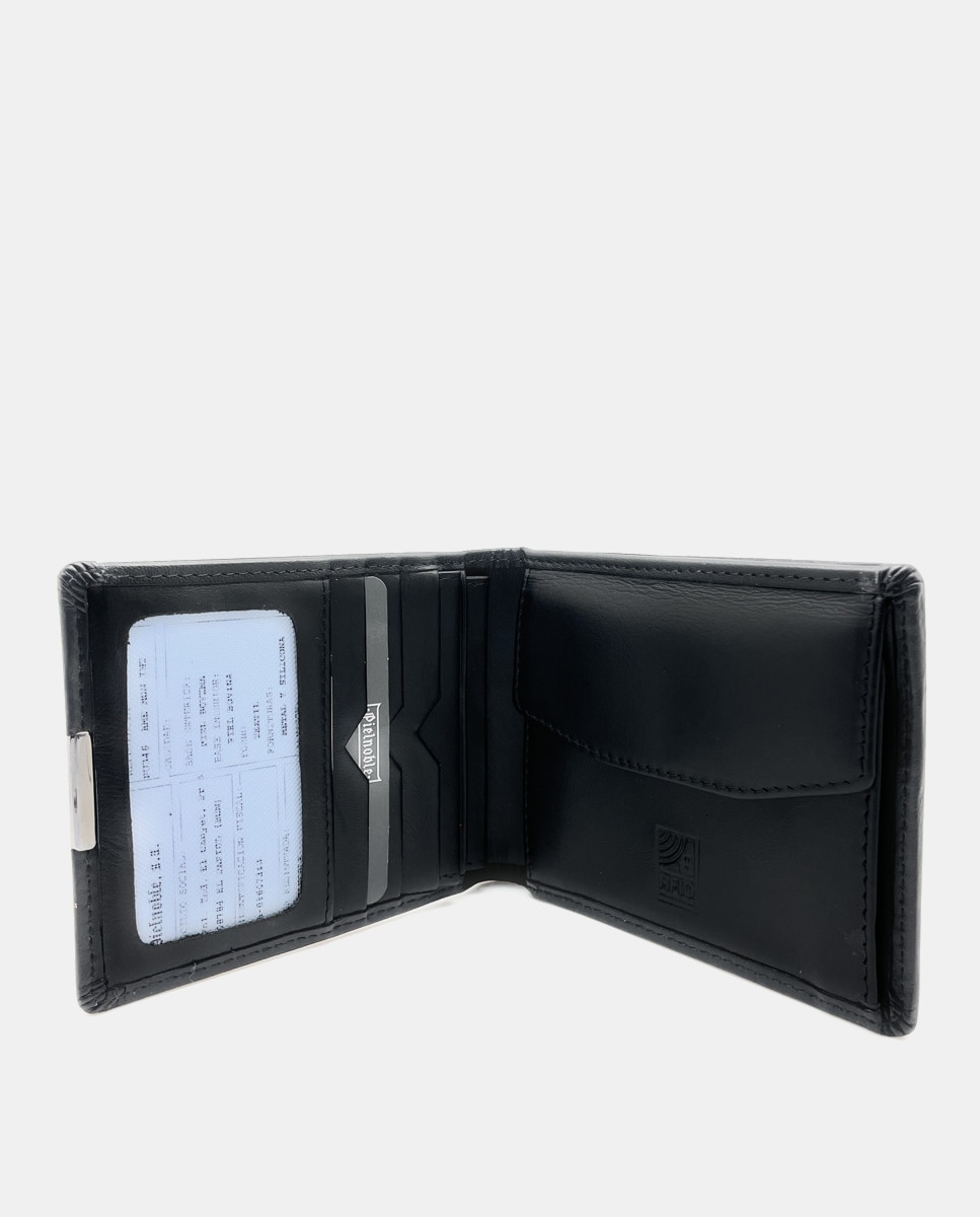 Carteira com Porta-Moedas Interior em Pele - Preto Preto-2