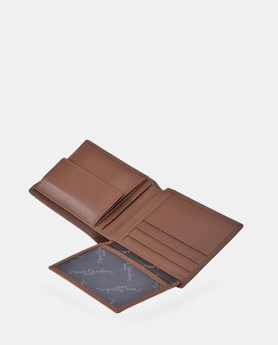 Carteira Tipo Americano com Porta-Moedas em Pele e Costuras - Preto/Azul Castanho-4