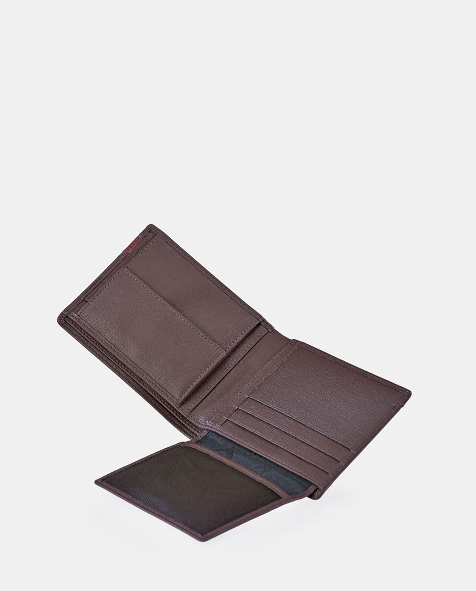 Carteira Tipo Americano com Porta-Moedas em Pele - Preto/Azul Castanho-4