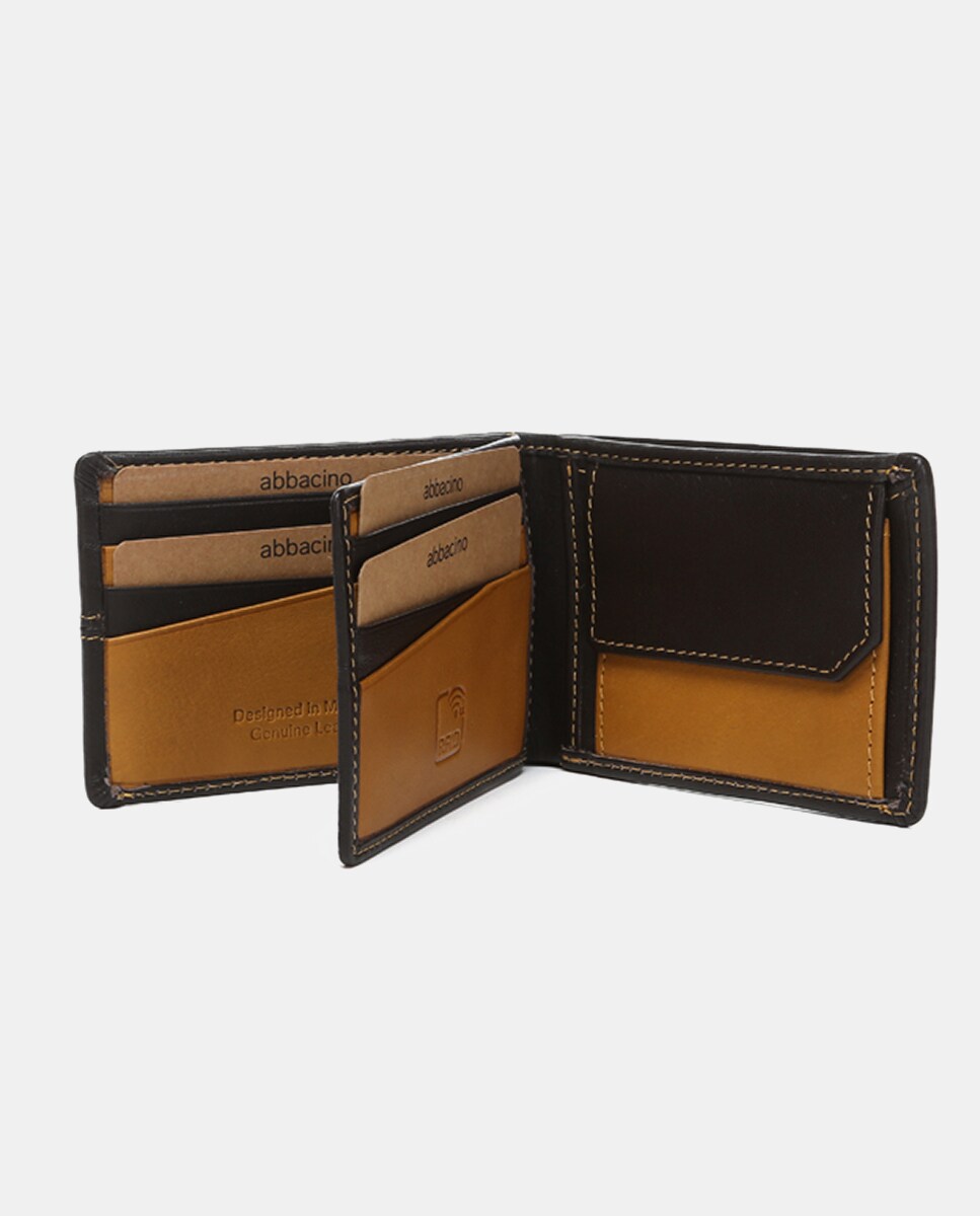 Cartera pequeña de hombre de piel con protección RFID en marrón