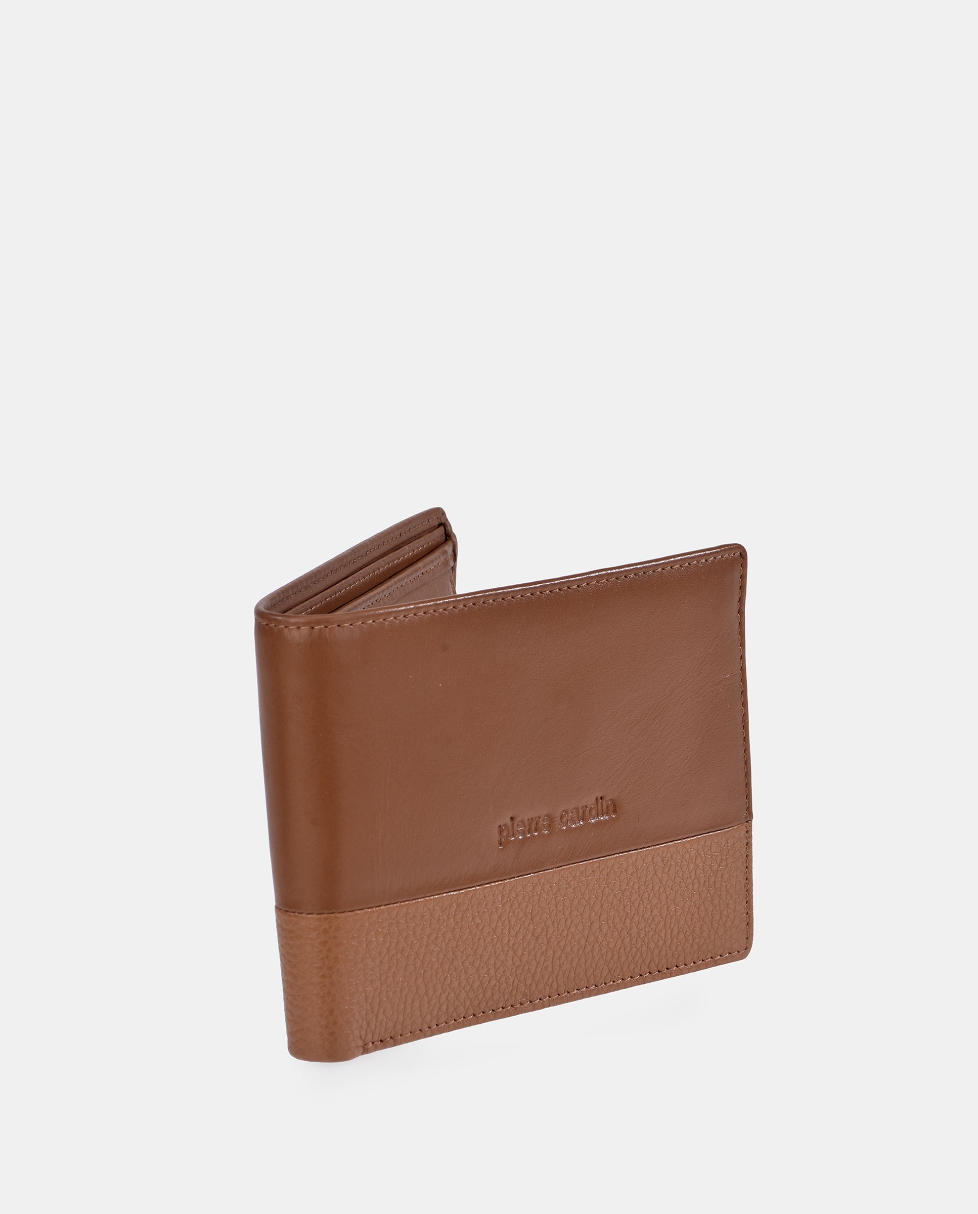 Carteira Tipo Americano em Pele Combinada com Porta-Moedas Castanho-claro-2