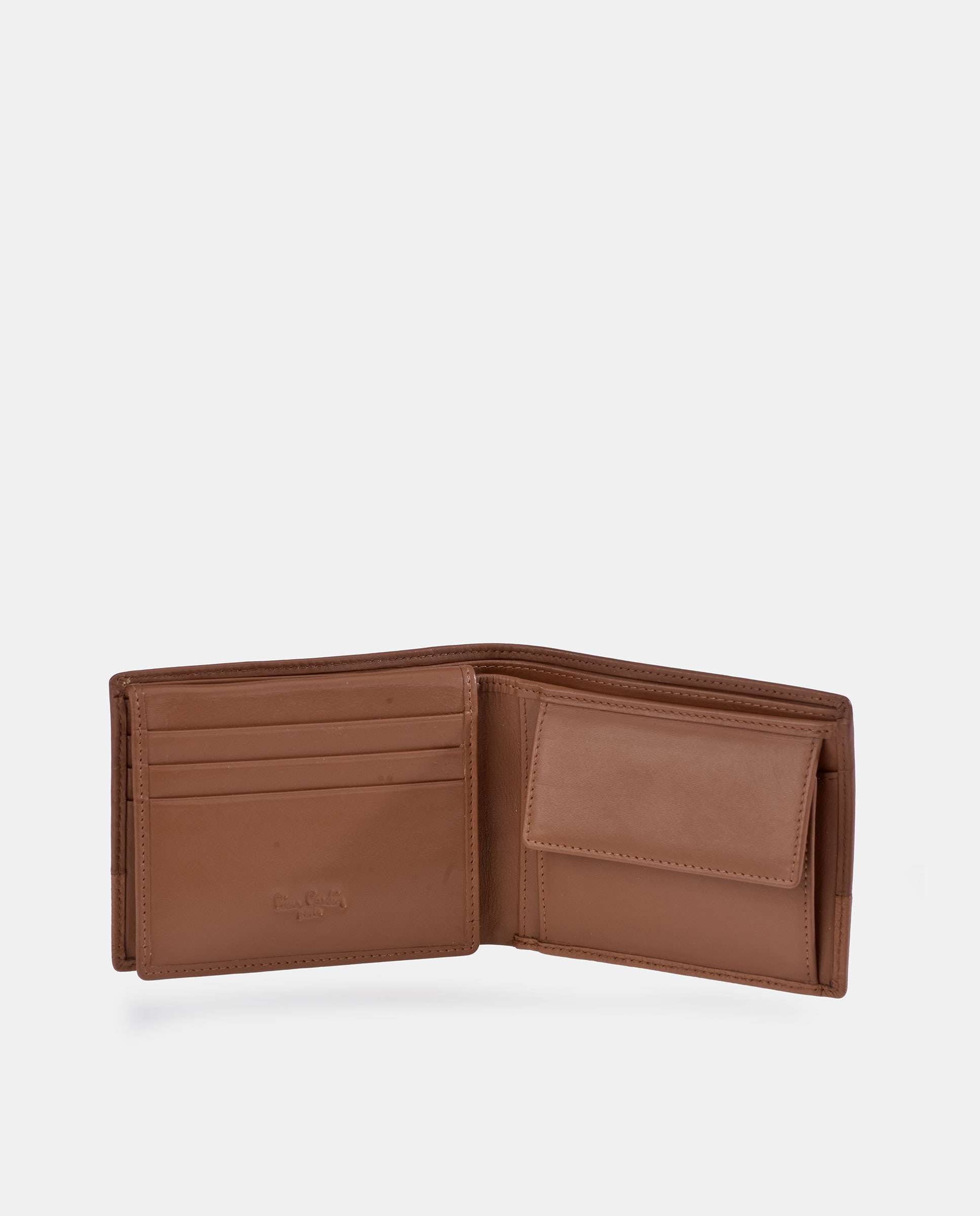 Carteira Tipo Americano em Pele Combinada com Porta-Moedas Castanho-claro-3