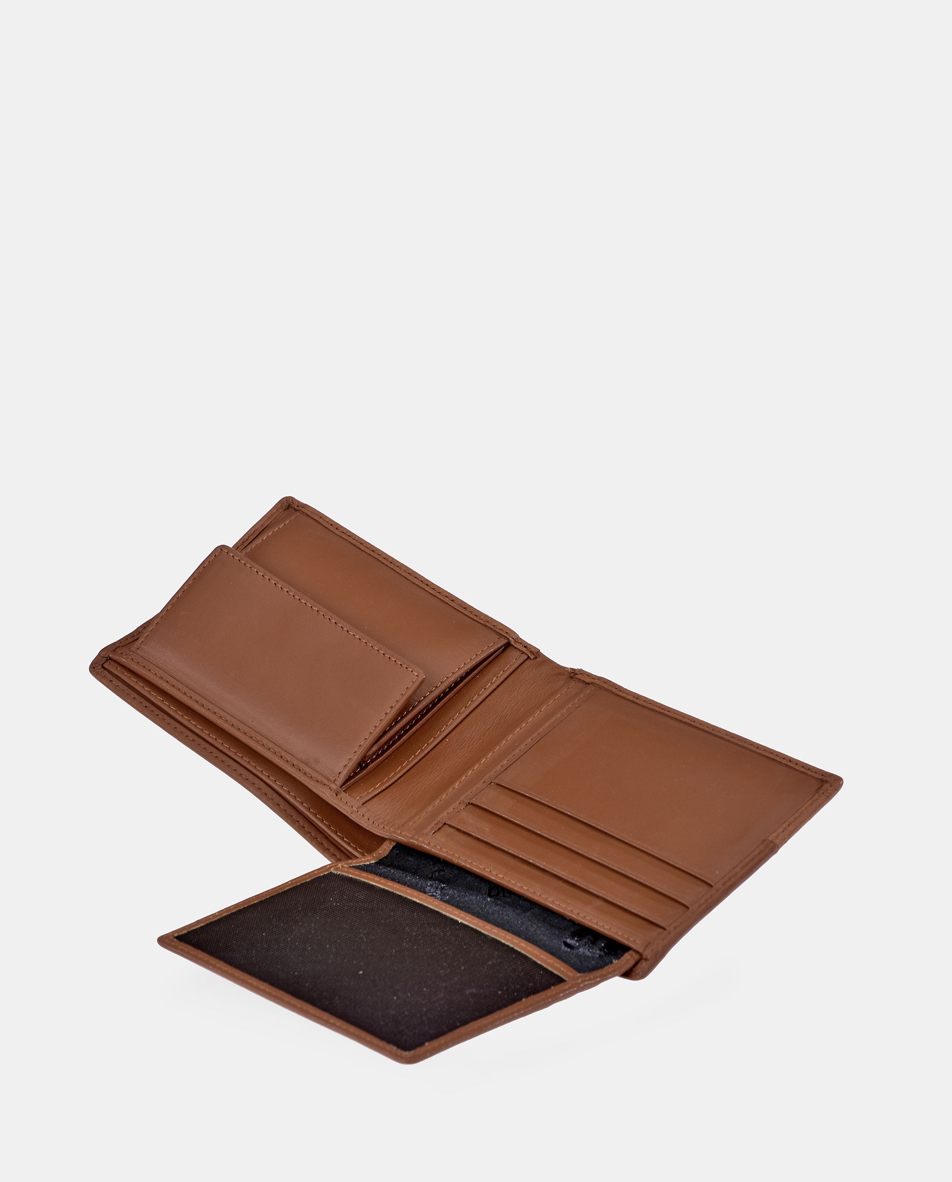 Carteira Tipo Americano em Pele Combinada com Porta-Moedas Castanho-claro-4