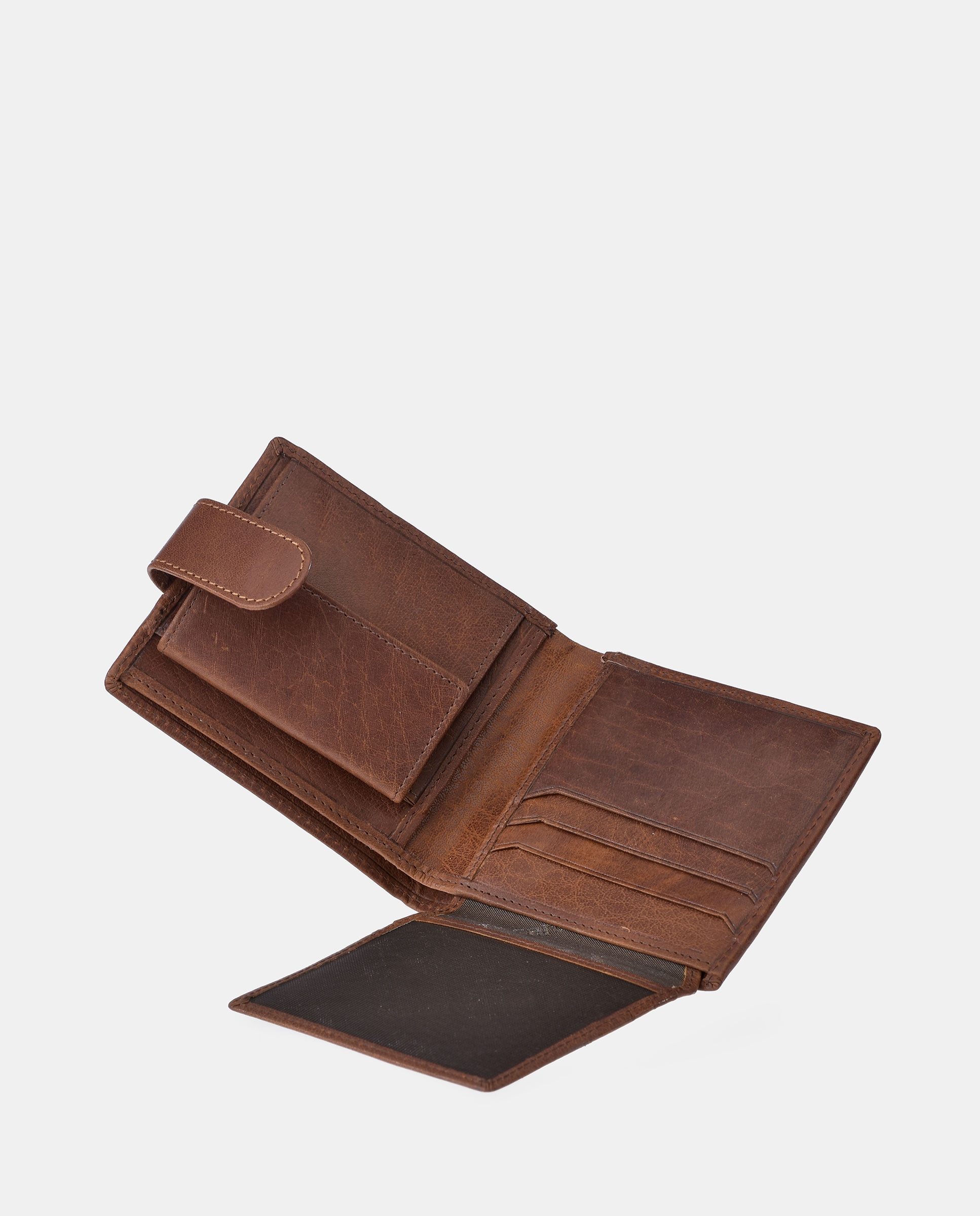 Carteira Tipo Americano em Pele Vegetal com Fecho e Porta-Moedas Castanho-claro-4