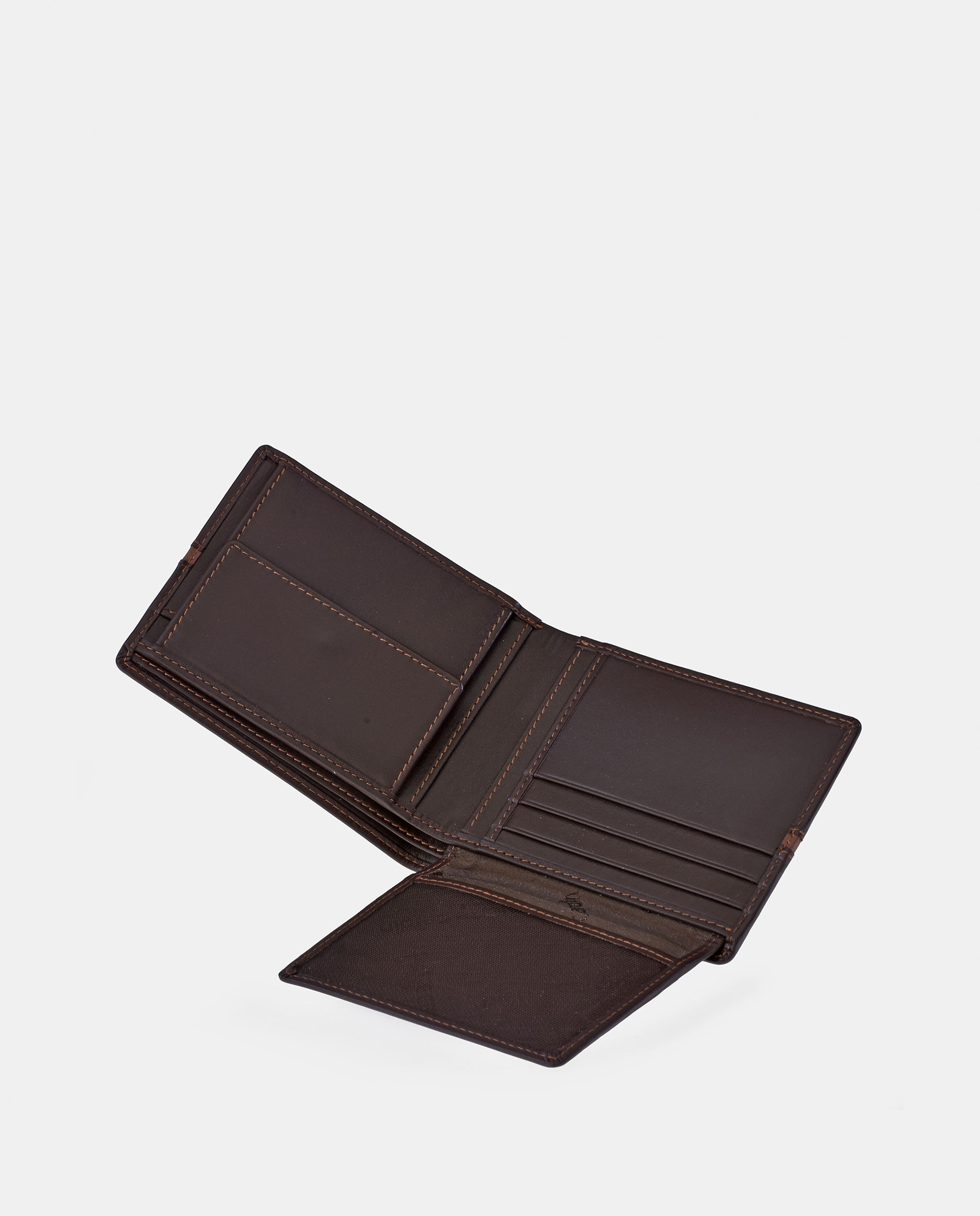 Carteira Tipo Americano em Pele com Porta-Moedas Interior - Preto/Bordeaux Castanho-claro-4
