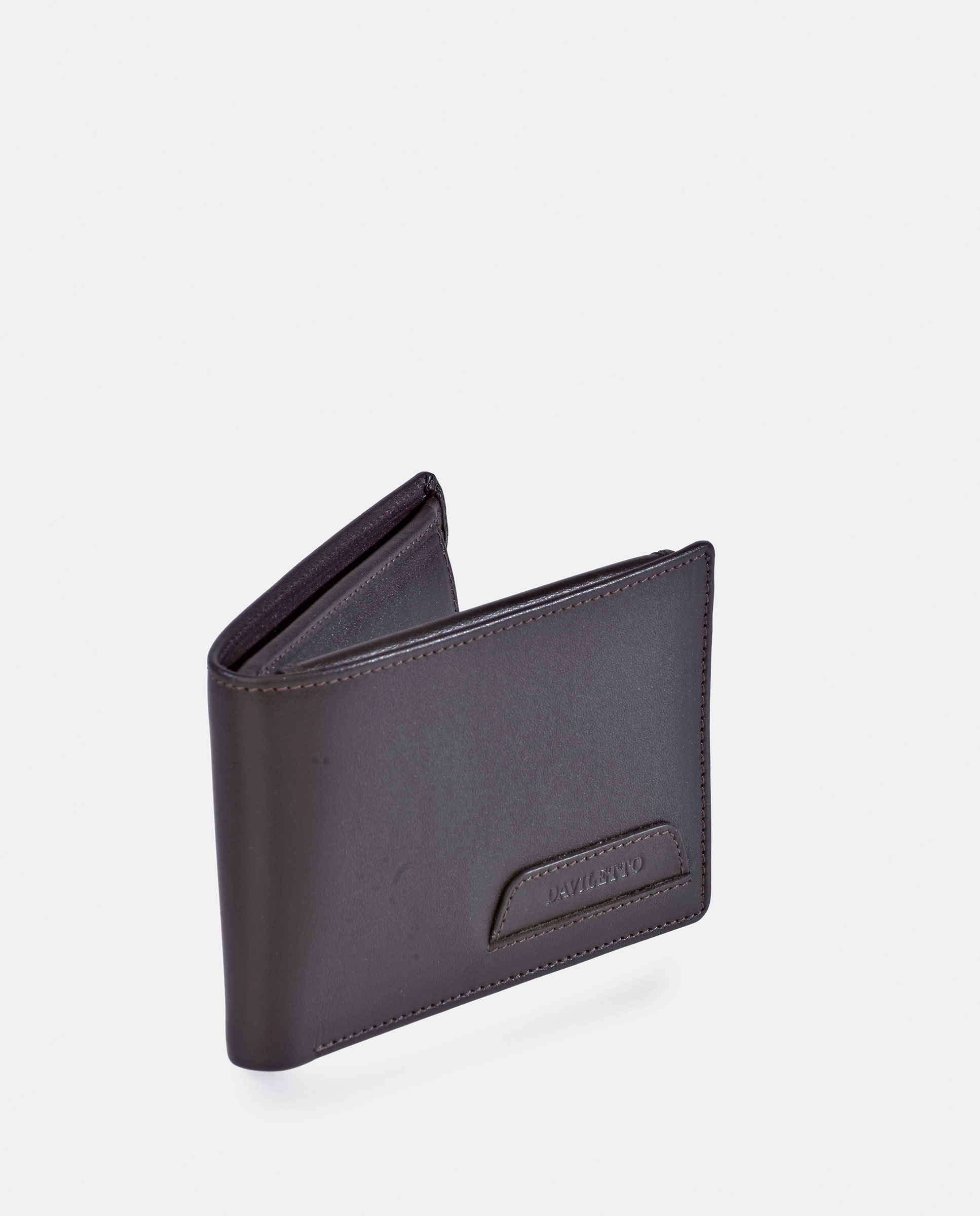 Carteira Tipo Americano Compacta com Porta-Moedas Interior em Pele - Preto Castanho-2