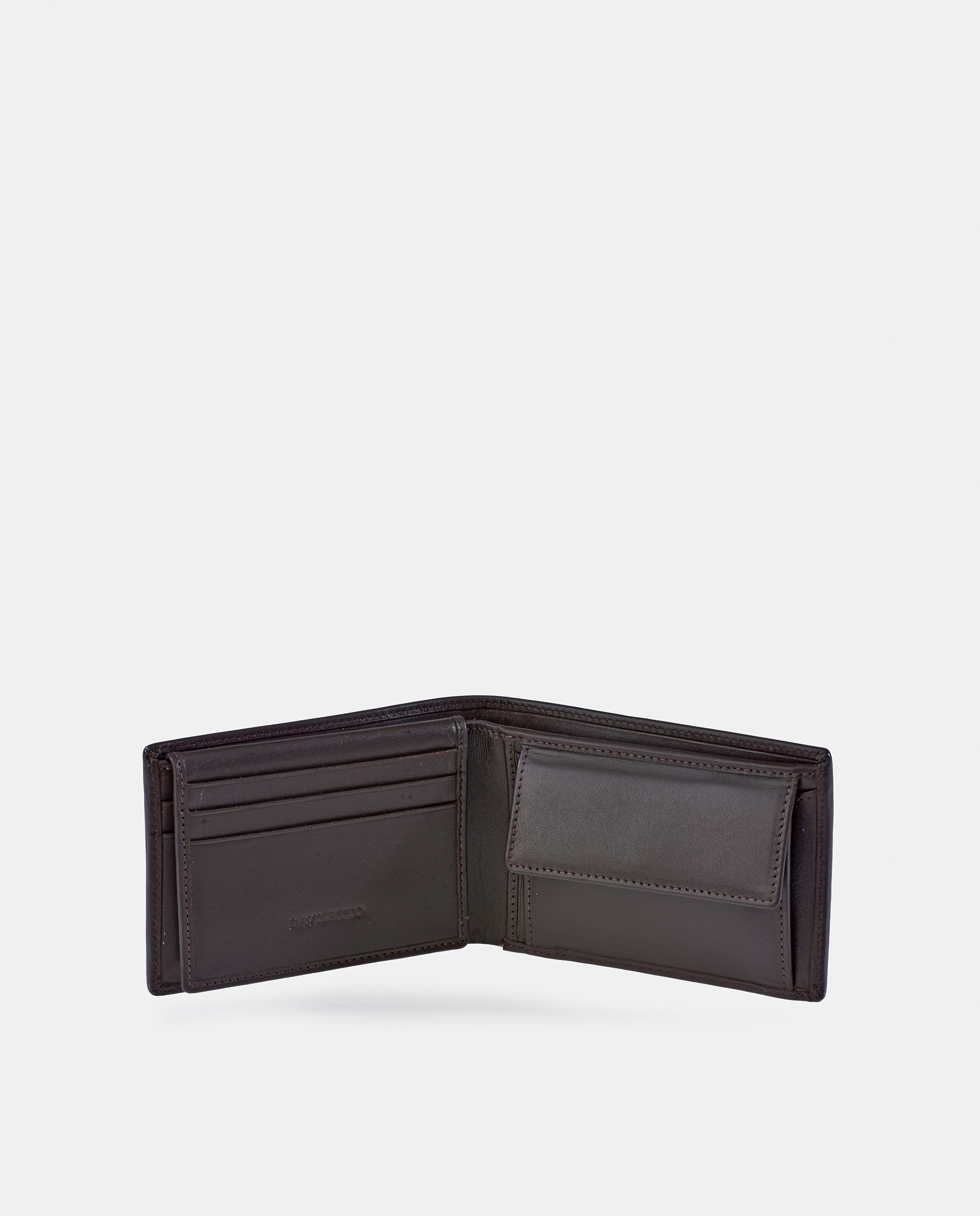 Carteira Tipo Americano Compacta com Porta-Moedas Interior em Pele - Preto Castanho-3
