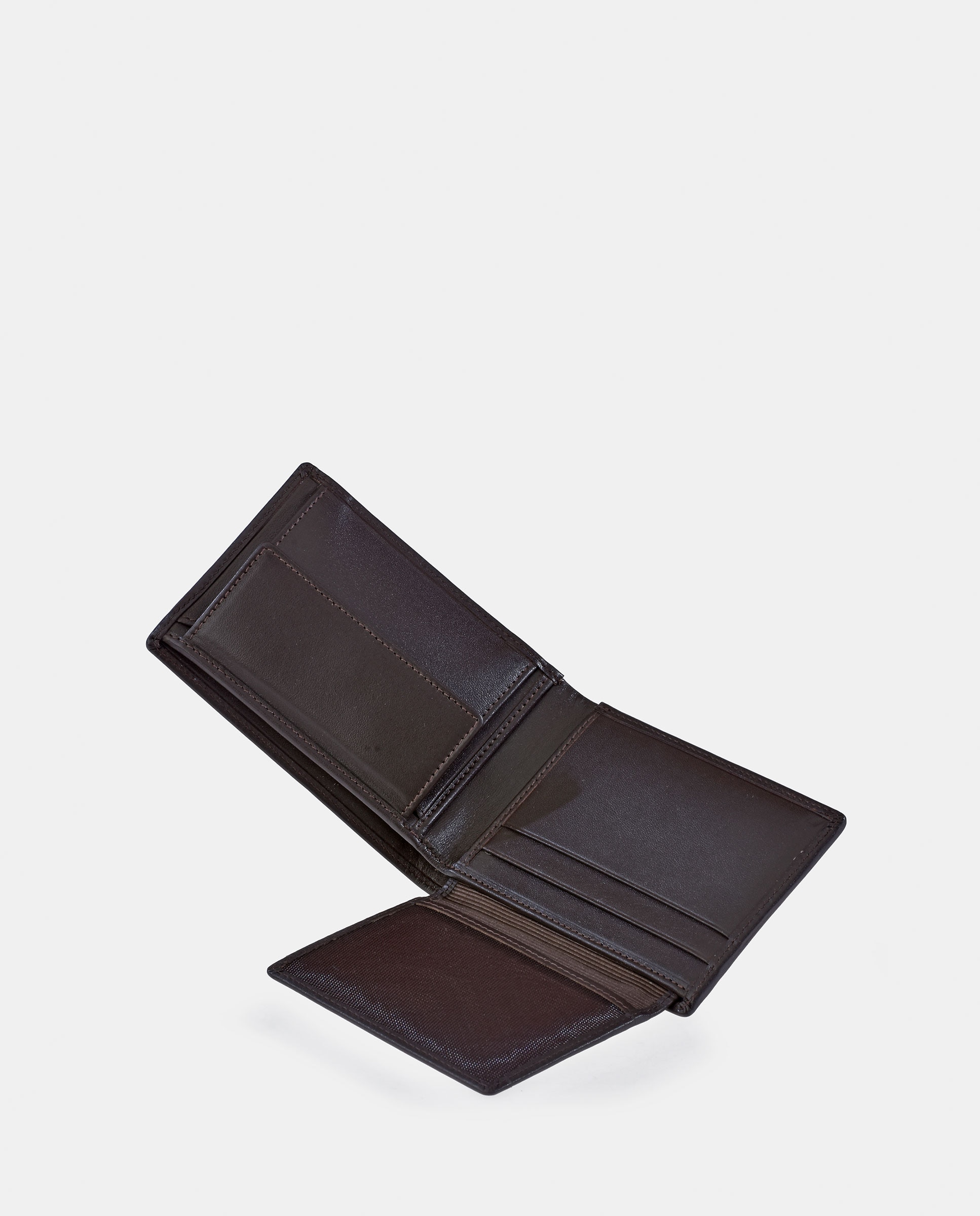 Carteira Tipo Americano Compacta com Porta-Moedas Interior em Pele - Preto Castanho-4