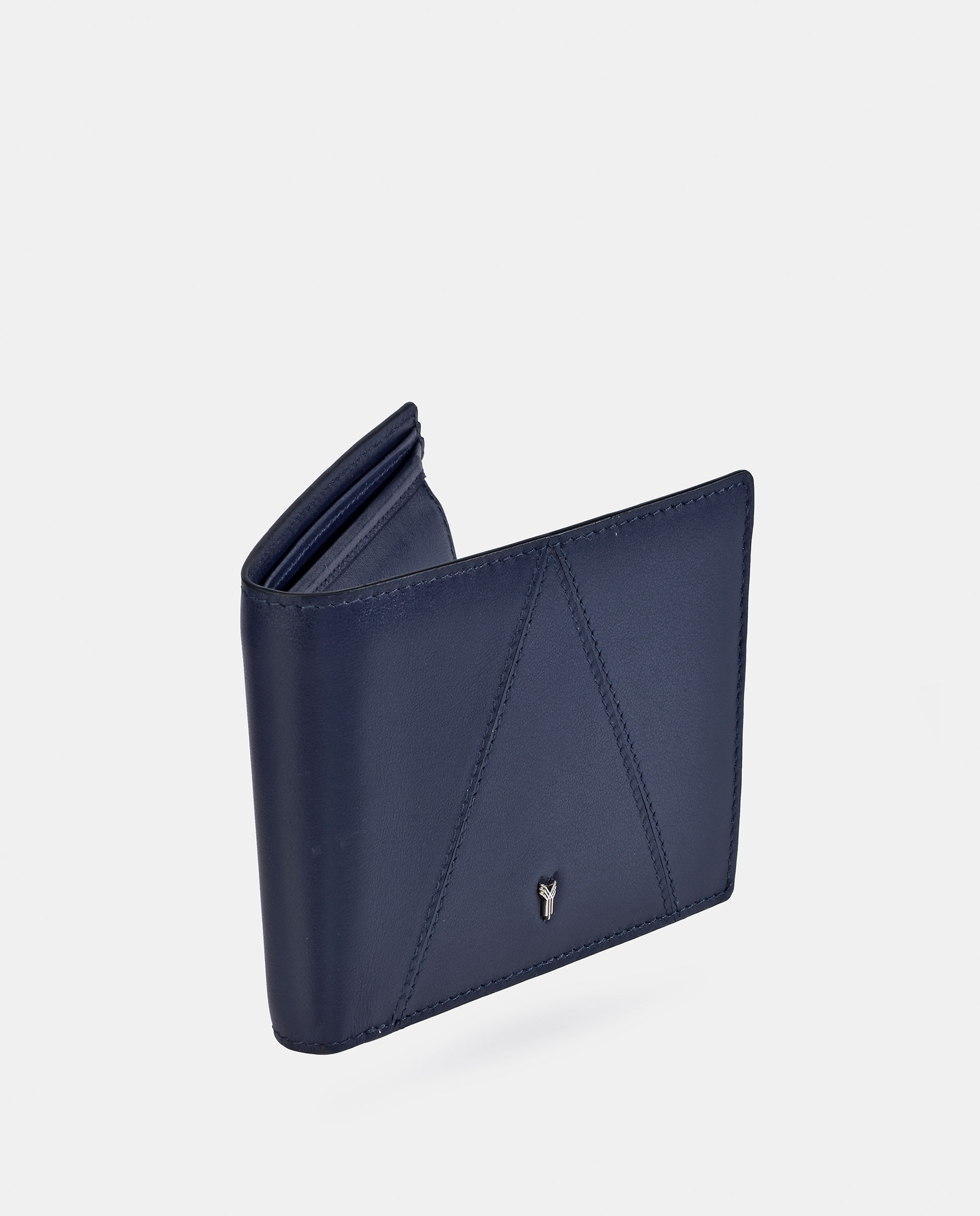 Carteira Tipo Americano em Pele com Aba e Porta-Moedas Interior - Preto Azul-marinho-2